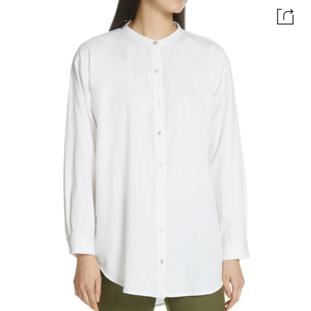 Eileen Fisher Mandarin Collar shirt in Ivory